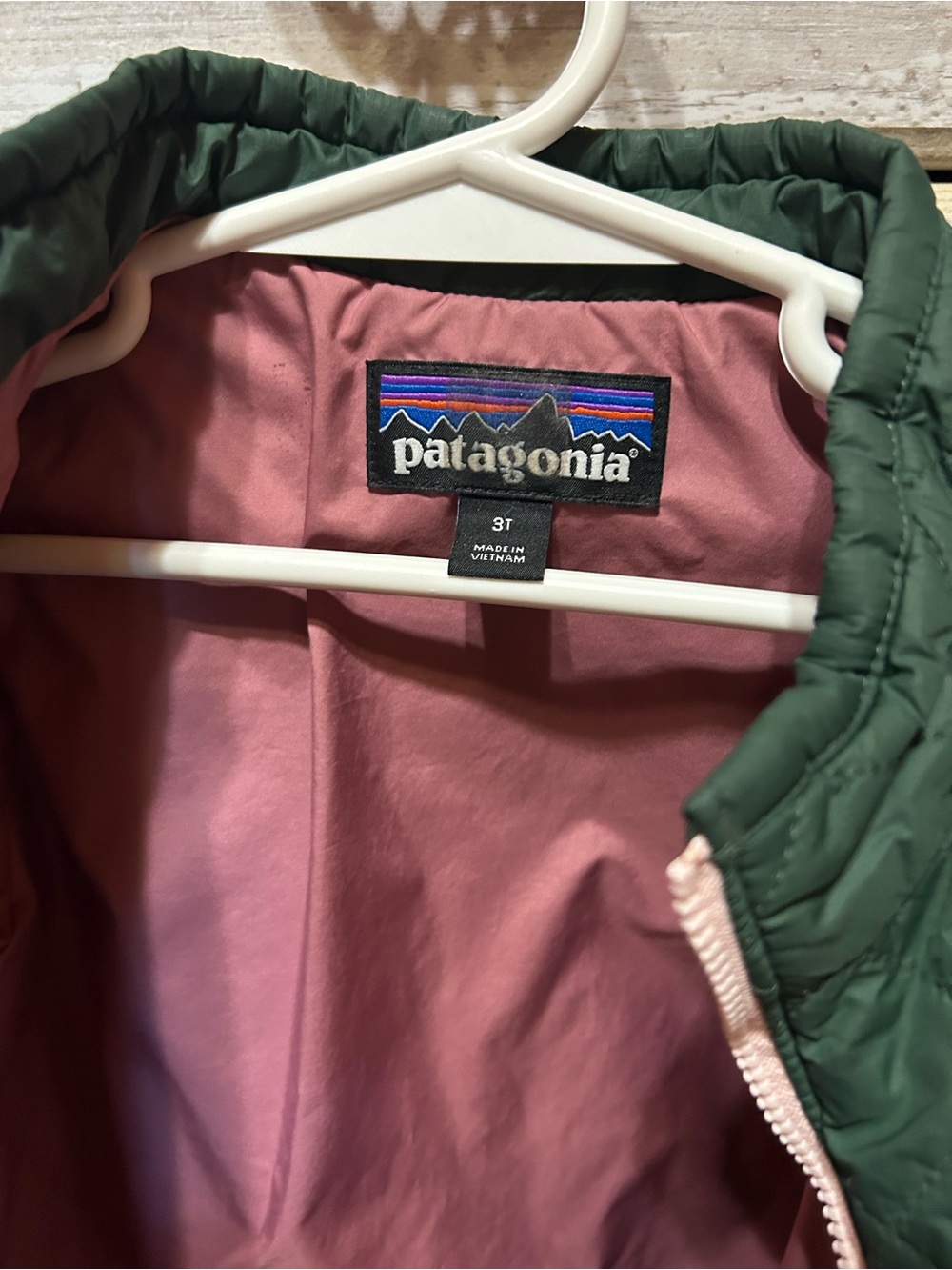 Patagonia Kids Green Quilted Puffer with Pink Lining - Picture 2 of 4